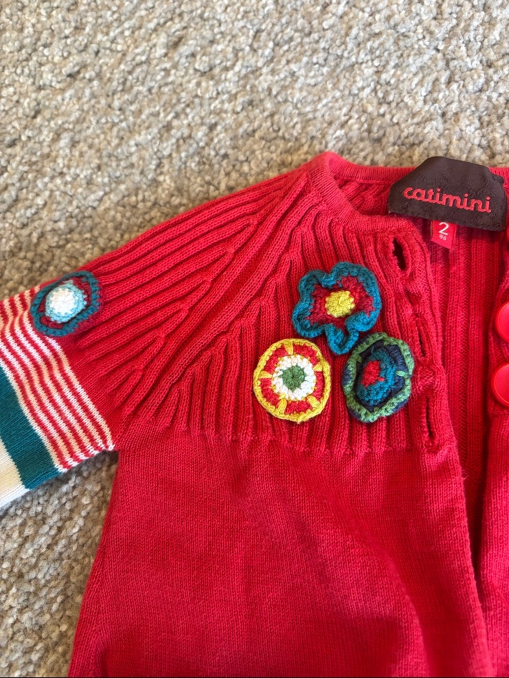 Catimini lot of 3 Girls Bright Pink Knit Cardigans with Playful Patch Details 2T - Picture 8 of 10